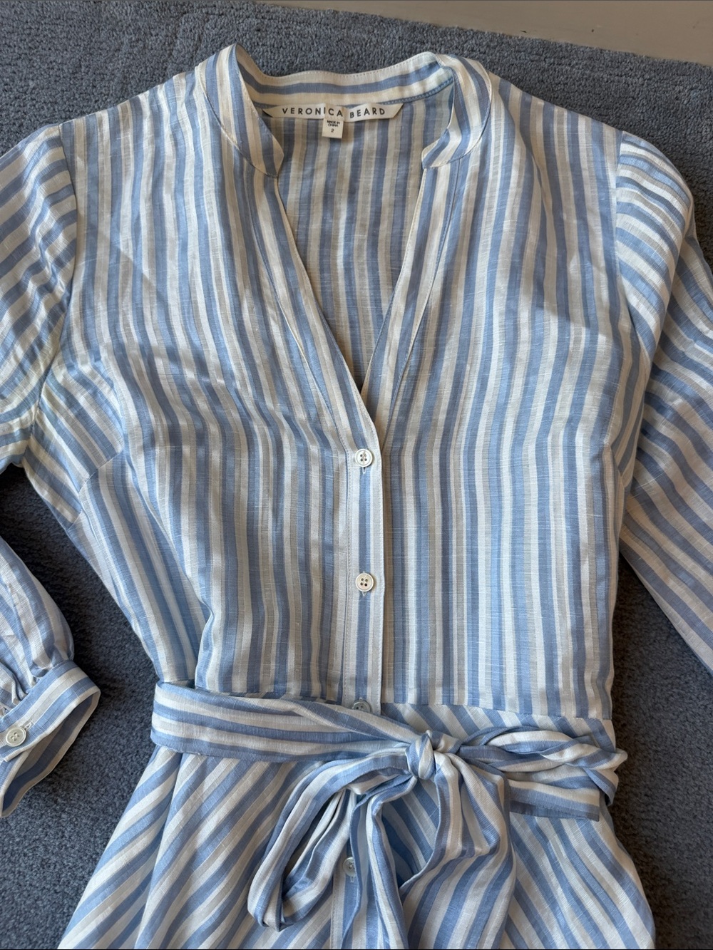 Veronica Beard Blue & White Striped Tie-Waist Midi Dress - Picture 5 of 11